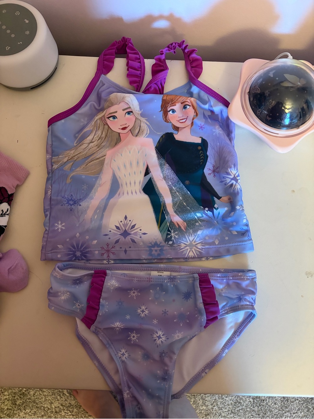 Girls Purple Frozen Tankini Set with Elsa & Anna